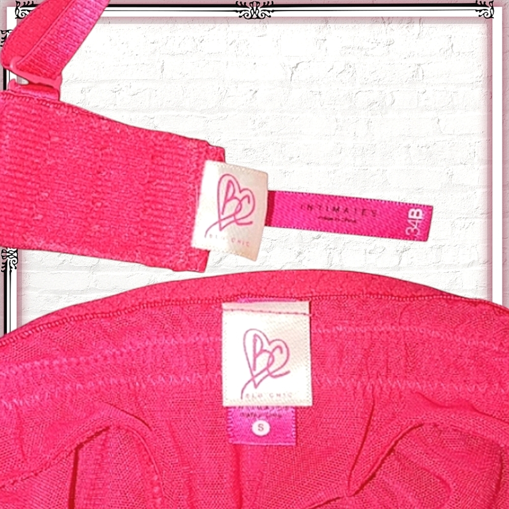 Blu Chic Hot Pink Ruffled Bra & Garter Set Size Small - Picture 6 of 6